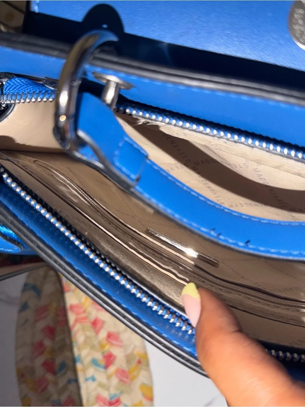 Steve Madden Blue Structured Top-Handle Messenger Bag